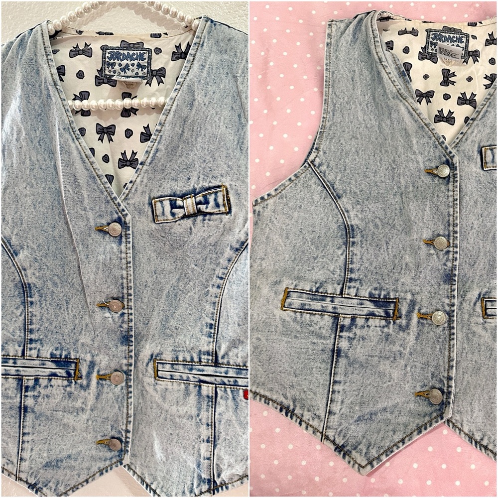 VTG 80s 90s Jordache Denim Vest with Bows